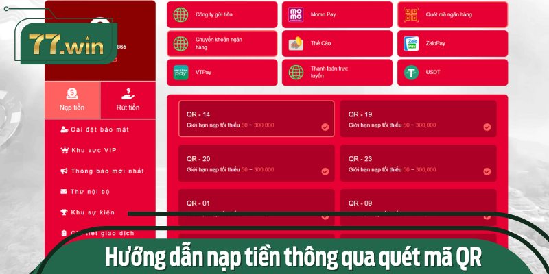 Hướng dẫn nạp tiền thông qua quét mã QR